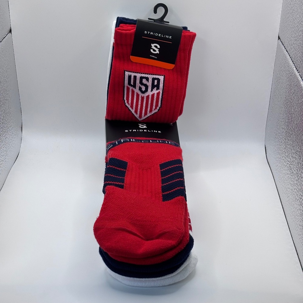 Strideline USA Soccer Crew Socks Unisex Small Red White Blue 3‎ Pack New